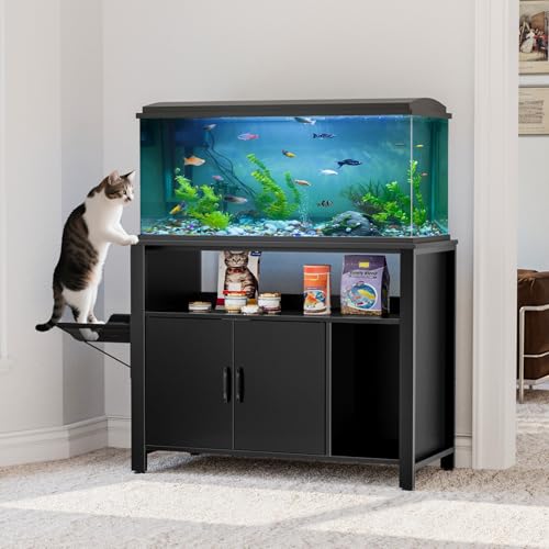 GDLF 40 Gallon Breeder Tank Stand，40–50 Gallon Fish Tank Stand with Hidden Cat Litter Box Cabinet and Cat Perch,36.6"x18.9"Tabletop, 660 LBS Capacity - size: 40-50 gallon