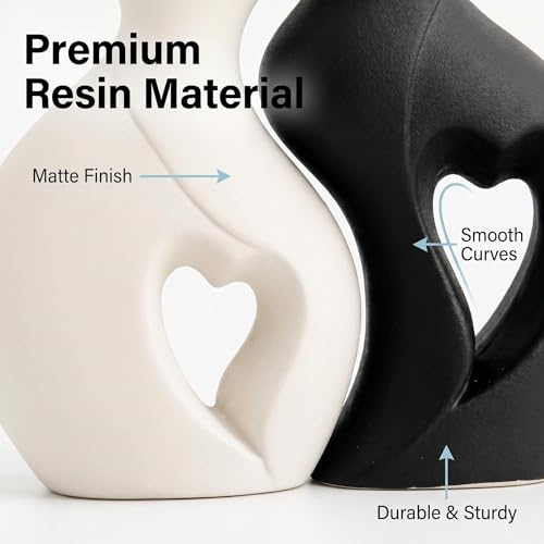 White Flower Vases Set of 2 Modern Boho Ins Style Decorative Flower Vase for Home Decor Living Room Coffee Table Fireplace Bookshelf Shelf Office (Black and White) - color: Black and White