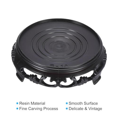 PATIKIL Planter Display Stand, 4.5 Inch Dia Plastic Round Bonsai Base Imitation Wood Style Stand Holder Home Decor Display for Table Lamp Teapot Base, Black - size: 4.5 Inch