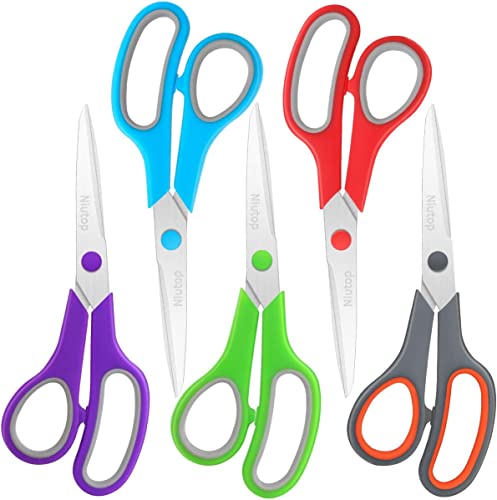 Scissors Bulk Set of 5-Pack, Niutop 8" Multipurpose Sharp Sewing Craft Fabric Scissors for Office Home High/Middle School Student Office Teacher Art Supplies, Soft Comfort-Grip Right/Left Handles - color: 5 Packs