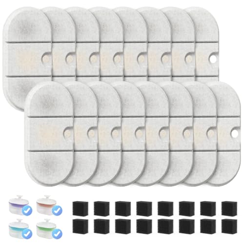 16 Sets Replacement Filters & Pre-Filter Sponges for Cat Water Fountain，Compatible with Capsule Pet Fountain–8-Month Supply