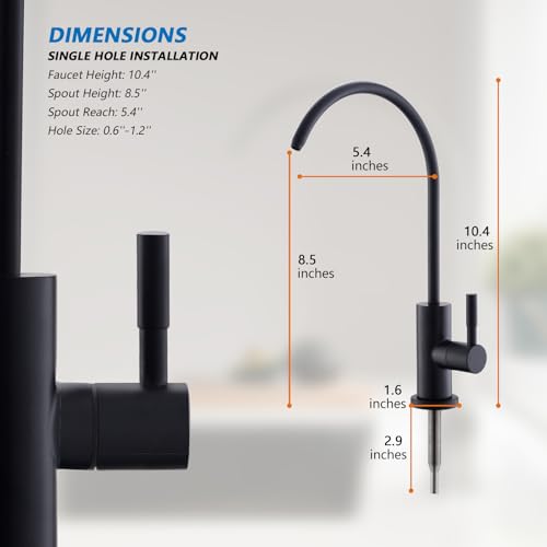 WEWE Matte Black Drinking Water Faucet Non Air Gap Stainless Steel Filtered Faucet for Kitchen Sink Reverse Osmosis System - color: Matte Black, style: Rustic