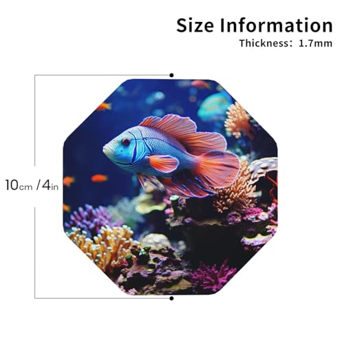Drink Coasters Set of 4 Leather Coasters for Drinks Coral Reef Fish Aquarium Round Cup Mat Pad Easy Clean Bar Coasters Heat Resistant Funny Cup Coasters for Tabletop Protection,4 Inches - color: Octagon