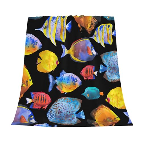 Tropical Fish Blanket Super Soft Warm Fluffy Flannel Colorful Fish Throw Blanket Cozy Fuzzy Plush Fishing Bedding Blanket Gift for Boys Girls Kids Teens Adults Couch Sofa 50"x40" - color: Colorful Fish, size: 50"x40"