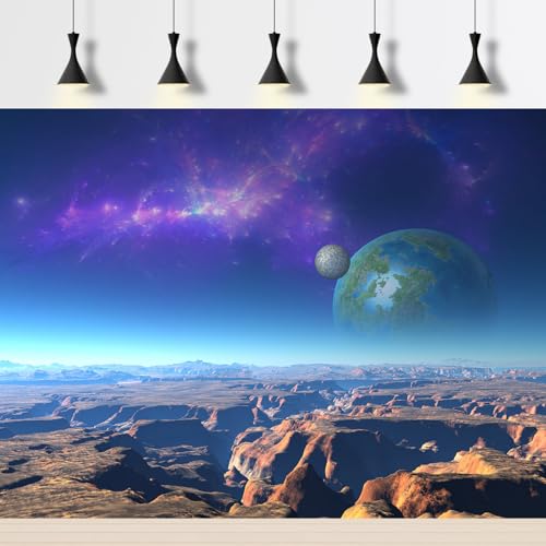 Outer Space Aquarium Background Fantasy Alien Planet Mountain and Nebula Terrarium Background Rocky Moon with Blue Atmosphere Fish Tank Background Outer Space Reptile Habitat Background 48x24in - size: 48(W)x24(H)inches/ 120(W)*60cm(H)