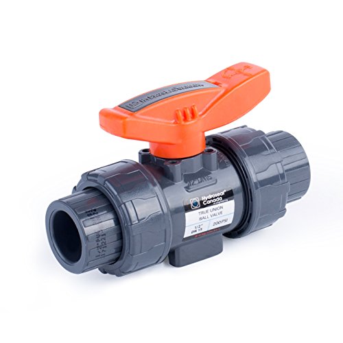 HYDROSEAL Kaplan 1/2" PVC True Union Ball Valve with Full Port, ASTM F1970, EPDM O-Rings and Reversible PTFE Seats, Rated at 200 PSI @73F, Gray, 1/2 inch Socket (1/2") - size: 1/2 Inch