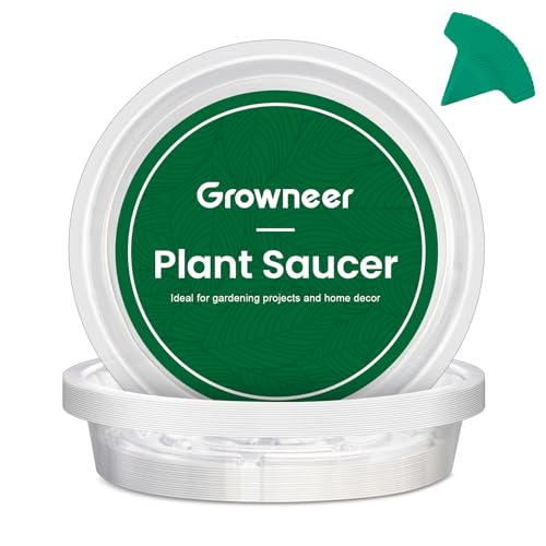 GROWNEER 15 Packs 8 Inches Clear Plant Saucers Flower Pot Trays, with 15 Pcs Plant Labels, Plastic Plant Saucer Drip Trays for Indoor Outdoor Plants Garden - size: 8 Inch, 15-Pack