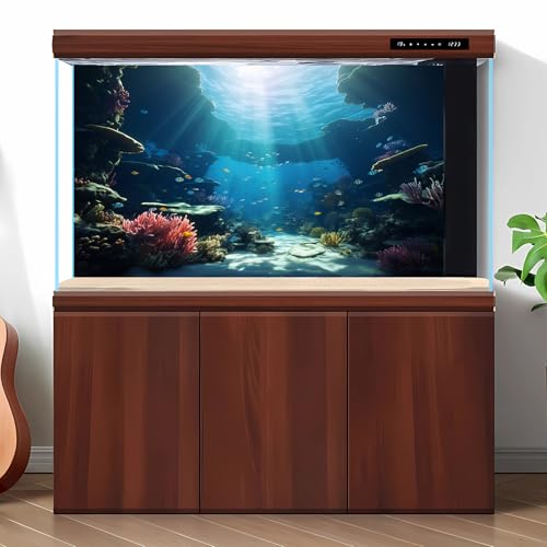 Ocean Floor Fish Tank Background Under The Sea Soft Coral Reef Aquarium Background Underwater Aquatic Plants Sunray Terrarium Backgrounds Deep Sea Tropical Fish Tank Aquarium Backgrounds 24x12in - color: Undersea Blue, size: 24(W)x12(H)inches/ 60(W)*30cm(