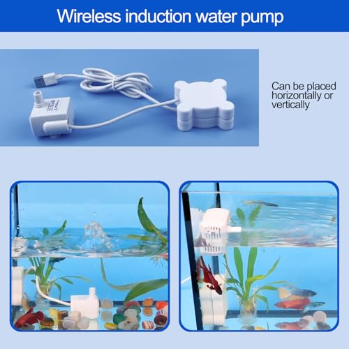 Wireless Aquarium Pump for Small Tank 5 Gallon & Under - Ultra Quiet 4.5W Submersible Pump with Adjustable Flow (40GPH) Includes Charger,Betta Fish Tank,Pet Fountain,Hydroponic bucket