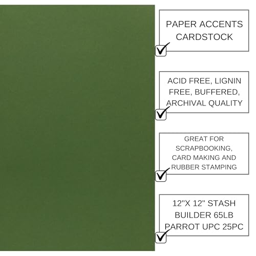 Accent Design Paper Accents Cardstock Stash Builder, Parrot, 12"x12", 65lb, 25pc - Vibrant Card Stock for Crafts, Colored Cardstock Paper, and Assorted Paper Colors - color: Parrot UPC