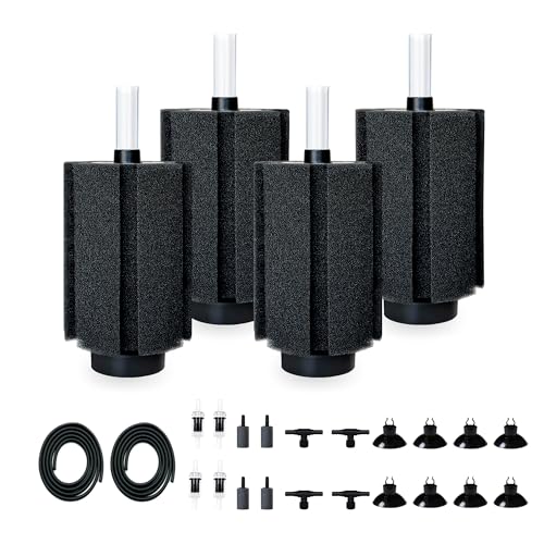 125-150 Gal Extra Large Aquarium Sponge Filter with Air Stone and Ceramic Media, 4 Pack Quiet Fish Tank Sponge Filter for Breeding Fry Betta Shrimp Fish Tank - size: Large(4 Pack) for 80-150 Gal