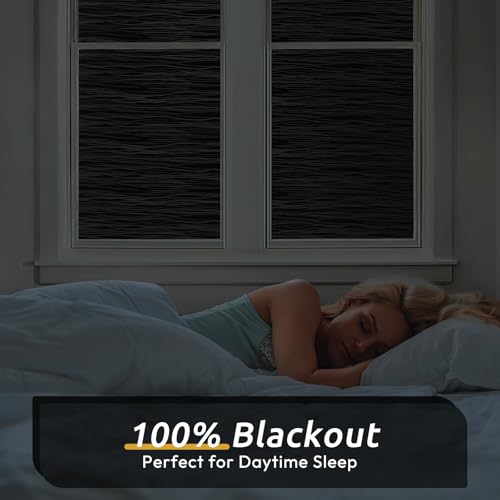 rabbitgoo Blackout Window Film, Sun Light Blocking Window Black Out Cover for UV Reduction, Removable Tint Room Darken Heat Control Frosted Glass Sticker for Home, Black, 11.8 x 78.7 Inches - color: Black Wave, size: 11.8" x 78.7"