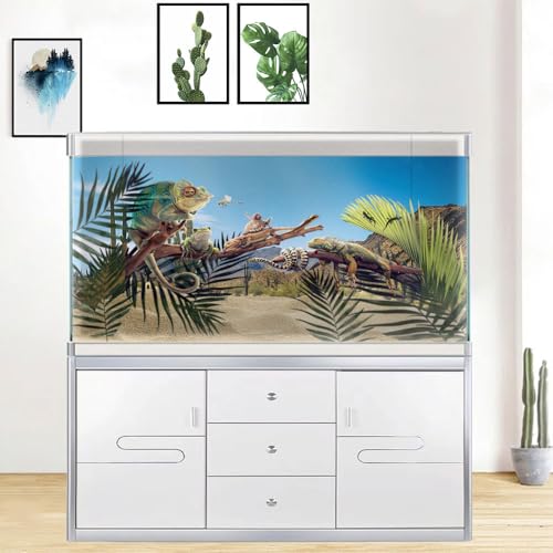 Reptile Habitat Background, Retro Desert Oasis Cactus Terrarium Background 30X12 in Background with 8 EVA Double-Sided Tape - color: desert01, size: 30X12in/75X30cm