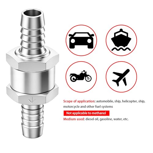 mxuteuk 2Pcs 3/8" 10mm Aluminium Silver Non Return One Way Check Valve with 4Pcs 6-12mm Universal Adjustable Hose Clamps for Fuel Petrol Diesel Line Oil M-H-032-10mm - color: Silver, size: 3/8" 10mm