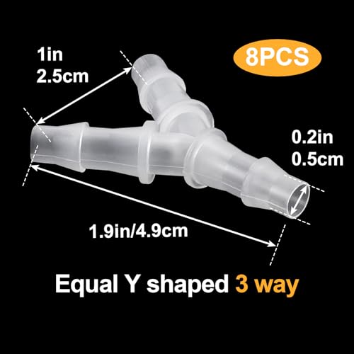 PAGOW 8 Pcs Hose Barb Fitting, 1/4" Plastic Hose Barb Tee 3 Way Y Shape Barbed Fitting for Air Line Tubing Pipe, Oxygen Tubing Pipe, Household Fuel, Gas, Water - size: 1/4" (8 Pcs)