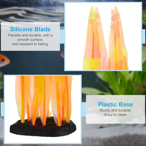 Aquarium Decoration, 7" Plastic Fish Tank Plants Artificial Silicone Glowing Kelp Aquarium Plants Ornament, (Orange, 1 Pcs), Intended for Tall Fish Tank Decor/Landscaping - color: Orange, size: 7"