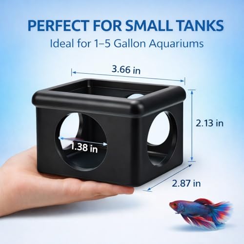 Black Floating Betta Fish Hideout with Round Holes & Window – Floating Cave Hammock, Feeding Platform & Resting Tunnel – Betta Fish Shelter for Nano Tanks, Bowls & Small Aquariums - color: C: Black