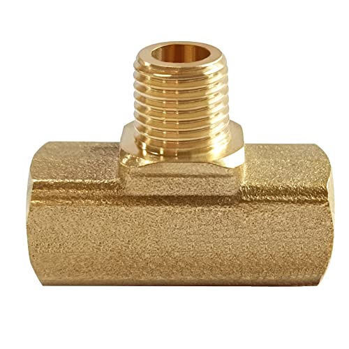 Uenede 2PCS Brass Tee Pipe Fitting 1/4" NPT Female x 1/4" NPT Male x 1/4" NPT Female for Water/Oil/Gas - style: Female x Male x Female