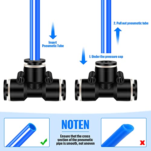 Boao 20 Pcs 1/4 Inch Pneumatic Push to Connect Tee Fittings - Plastic 3 Way Air Line Adapter, Quick Connect Tube Connectors for Industrial Automation, Auto Repair, DIY Air Tools(1/4 Inch)