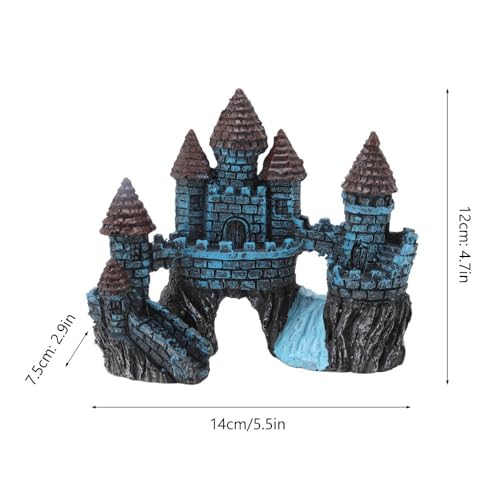 5.5 Inch Blue Resin Castle Fish Tank Ornament Vintage Simulation House Cave Hideouts Aquarium Fish Tank Decoration