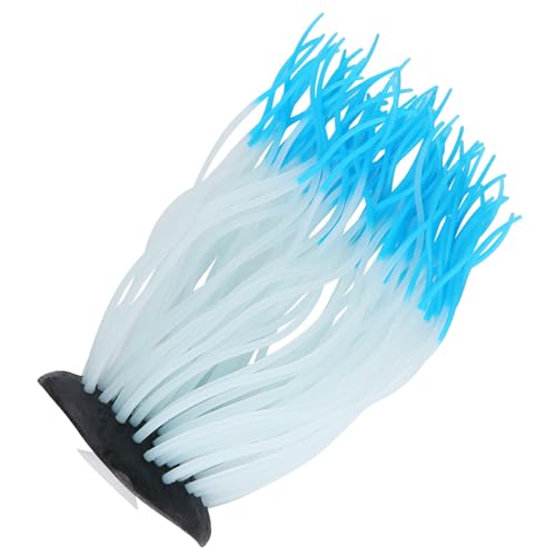 Simulation Anemone Artificial Anemone Glow in the Dark Silicone Aquarium Decor with Strong Suction Cup for Fish Tank Ornament (Blue) - color: Blue