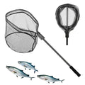 Floating Fishing Net for Steelhead, Salmon, Fly, Kayak, Catfish, Bass, Trout Fishing, Rubber Coated Landing Net with Fixed or Telescoping Pole Handle - color: Black PVC Net