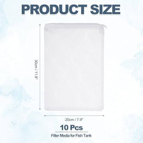 Aquarium Filter Media Bags, Fish Tank Fine Mesh Bag with Zipper Reusable Versatile 12 x 8 Inch, (White, 10Pcs), Intended for Fish Tank/Aquarium/Pond/Activated Carbon/Ceramic Rings