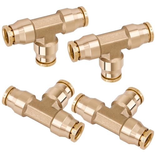 4PCS 3/8" Tee Union DOT Air Fittings，3 Way Tube Air Line Adapter Quick Push to Connect Fittings Brass Union Tee for Car Truck Trailers and Air Brake System - color: DOT Union Tee, size: 3/8" Od