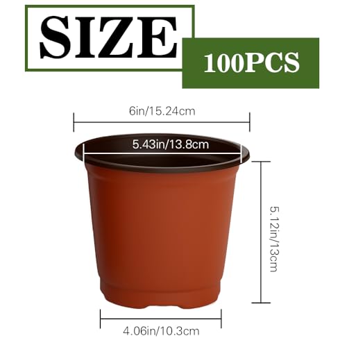 Nursery Pots 100 PCS 6 Inch Plant Pots with 100 Labels, Planting Pot for Plants Indoor Outdoor, Plastic Flower Pot for Seedlings Transplanting Small Plants Growing - size: 6 inch