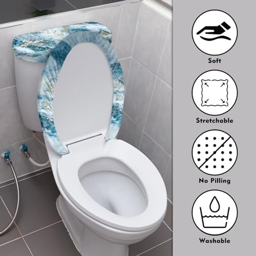 Bathroom Toilet Tank Lid Cover Set of 2, Easy to Clean Washable Toilet Lid Seat Cover Home Bathroom Decoration Fits Most Size Toilet Tanks & Lids, Grey Blue Marble - color: Grey Blue Marble