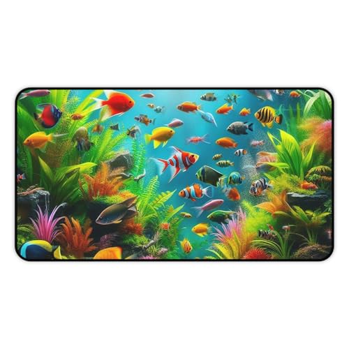 Vibrant Colorful Fish in Aquarium Desk Mat - Premium Smooth Surface with Rubber Base - size: 12" × 22"