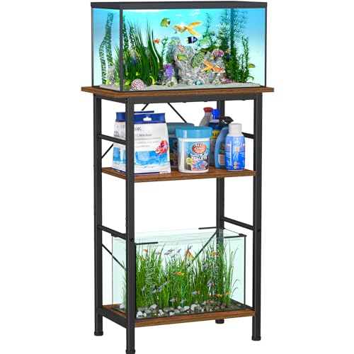 Snughome 5-10 Gallon Aquarium Stand, 3 Tier Fish Tank Stand with Storage, Fish Tank Stand with Metal Frame, Reptile Turtle Tank Stand for Home Office, 20.47" x 11.02" x 30.52", Rustic Brown - color: Rustic Brown