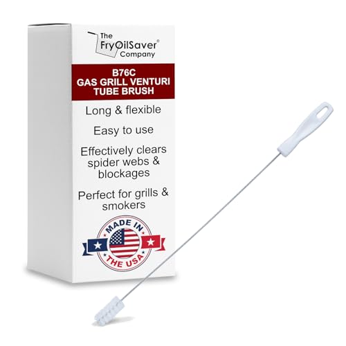 Gas Grill Tube Cleaner with Spring Stem - Premium Venturi Brush for Burner Maintenance - Cleans Grease, Debris - Prevents Blockage, Flare-Ups & Heat - Long, Bendable Design B76C by FryOilSaver Co.