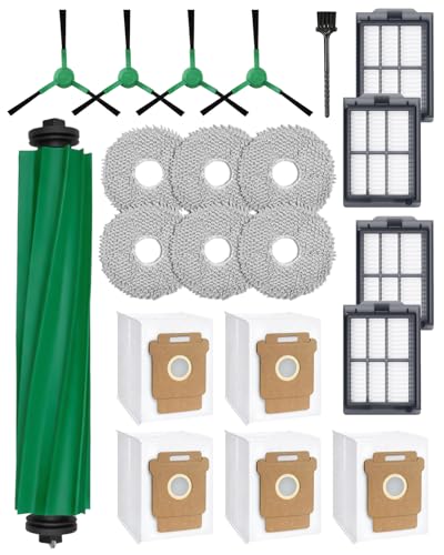21 Pcs Replacement Parts for iRobot Roomba Plus 405/505/507 Combo Robot Vacuum Cleaner: 1 Main Brush, 4 Side Brushes, 4 HEPA Filters, 5 Dust Bags, 6 Mop Pads, 1 Cleaning Brush - size: Roomba 405/505 21 Pcs