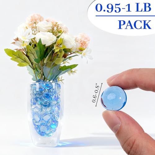 Pale Blue Flat Glass Marbles, 0.97 lb Transparent Vase Filler Pebbles Gems, Decorative Glass Beads for Vases, Crafts, Floral, Mancala Stones, Aquarium Rocks for Fish Tank, Approx.0.6"-0.8" - color: Pale Blue