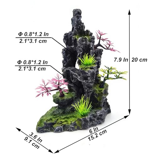Small and Medium-Sized Aquarium Mountain Landscape Stone Decoration, Resin Rock Water Scenery cave Plant Decoration Fish Tank Accessories Beta Hidden cave Rockery Landscape -7.9 inches high