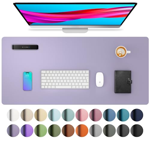 Aothia Leather Desk Pad Protector, Large Mouse Pad, Office Desk Mat, Non-Slip PU Leather Desk Blotter, Laptop Desk Pad, Waterproof Desk Writing Pad for Office and Home (23.6" x 13.7", Lavender) - color: Lavender, size: 23.6" x 13.7"