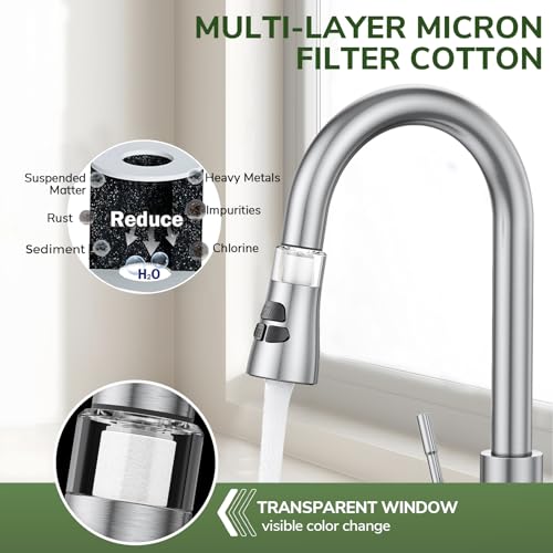 Kitchen Faucet With Pull Down Sprayer, Hurran Brushed Nickel Water Filter Faucets, High Arc Single Handle Kitchen Sink Faucet 1 or 3 Hole, Utility Sink Faucets With Deck Plate For Farmhouse Rv Wet Bar - color: Nickel