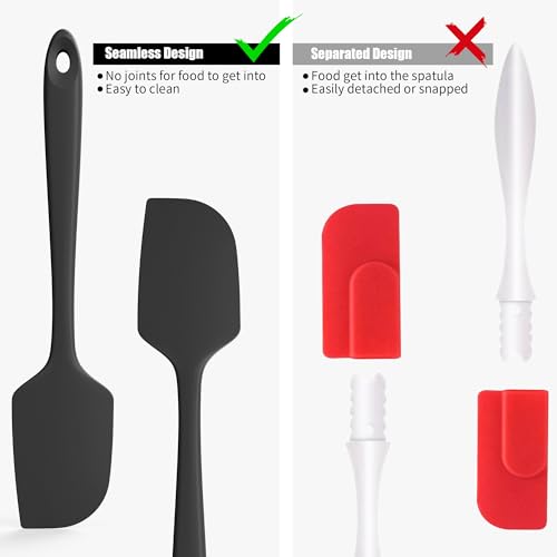 4-Piece Silicone Spatula Scrapers: Doosu 600°F Heat Resistant Food Grade Kitchen BPA Free Rubber Baking Cooking Tool Nonstick Utensil Set for Mixing, Scraping, Folding, Stirring, Serving (Black) - color: Black, size: Set of 4