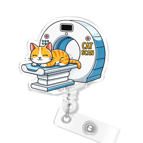 Cat Scan Badge Reel, Funny Radiology Badge Holder Retractable ID Clip for Nurses X-Ray Pediatric Emergency ER ED RT(R) CT Radiologists Orthopedics Nursing Student Veterinary - color: Cat Scan