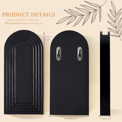 2 Pcs Wooden Wall Vase Set for Decor with 10pcs Artificial Eucalyptus Plants-Boho Hanging Planter Modern Farmhouse Wall Decor Black Wall Art for Bathroom Living Room Dining Room Bedroom Kitchen - color: Modern