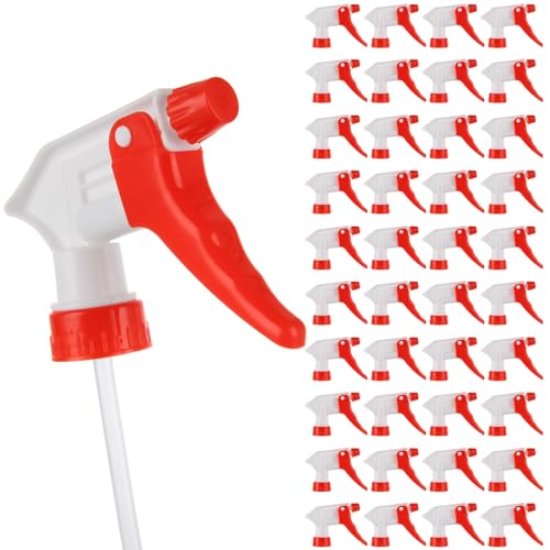 50 Pack Red Spray Bottle Triggers, 28-400 PP Spray Bottle Nozzles with Tubes, Bottle Spray Nozzle Replacement Tops for Cleaning Bottles, Garden Sprayers and Refill Stations - color: Red