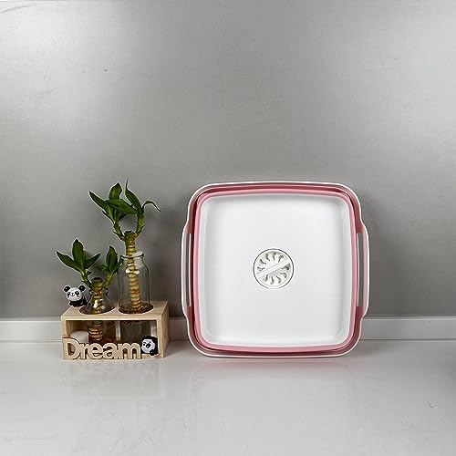 9L (2.4Gal Dish Basin Collapsible with Drain Plug Carry Handles , Space Saveing Kitchen Storage Tray Dish Wash Basin, Portable Dish Tub for Camping ,RV,Pink - color: Light Pink