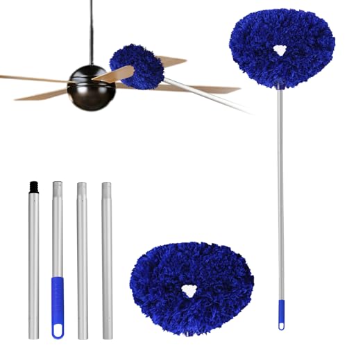 Ceiling Fan Cleaner Duster Reusable Microfiber Ceiling Fan Blade Cleaner Removable Duster with Extension Pole Adjusts 13 to 49.7 Inch for Cleaning Walls Furniture Door Window Top (Dark Blue) - color: Dark Blue