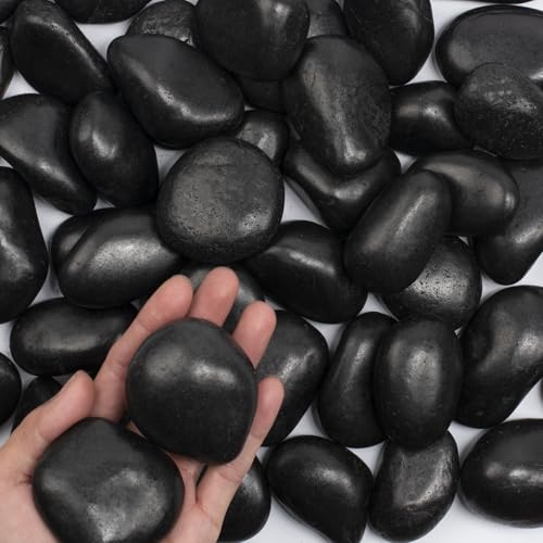40 lbs Black River Rocks - Large Polished Black Pebbles for Plants & Garden Decorative Stones，2-3" Polished Pebbles for Landscaping, Fish Tanks, Flower Pots, Water Fountains - color: Black, size: Weight: 40 LB