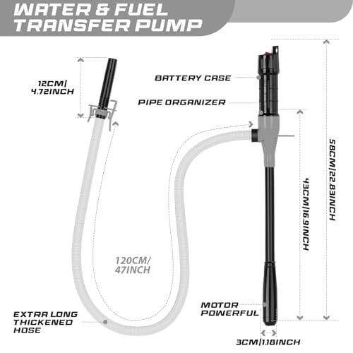 Transfer Pump Battery Operated Electric Siphon Pump for Gas, Fuel, Diesel, Water Transfer 2.4 GPM Flow Oil Extractor, 47 Inches Hose-Easy to Use Hand Fuel Pump, Multi-Use Siphon Transfer Pump(Grey) - size: 1 Pack of 1 Grey