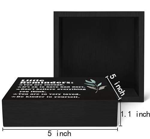 SRADMO Inspirational Little Reminders Wood Box Sign Desk Decor, Inspirational Desk Decor, College Motivational Positive Affirmation Gifts Box Sign For Office Home Dorm Tabletop Shelf Decoration(Black) - color: black, size: 5″×5″