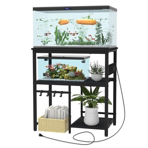 20-29-37 Gallon Fish Tank Stand, 3-Tier Aquarium Stand with Power Outlet Reptile Tank Stand Heavy Duty Terrarium Stand for Home Office, Black - color: Black, size: 20-37 Gallon