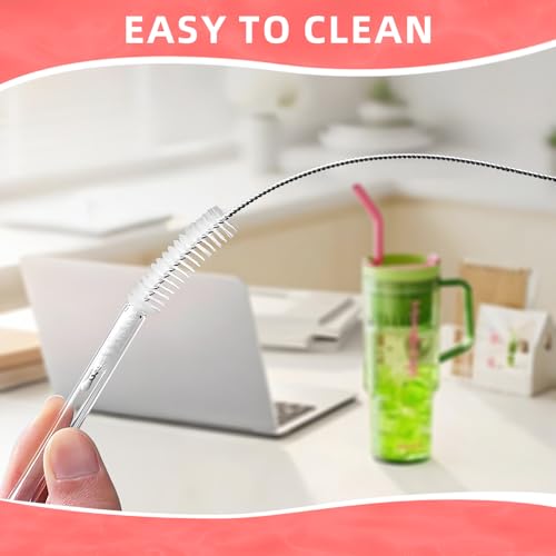 Cleaning Brushes for Reusable Drinking Straws, Set of 5, Long Wire Handle, Bottle and Straw Cleaner for Stanley Mug, Sippy Cup, Water Bottle and Tubes, Reusable and Flexible - color: white0001