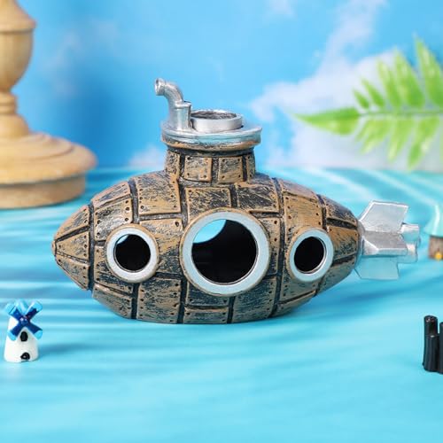 Fish Tank Decoration, Retro Submarine Design, Aquarium Resin Fish Tank Accessories, Providing Hidden Cave Shelters for Fish